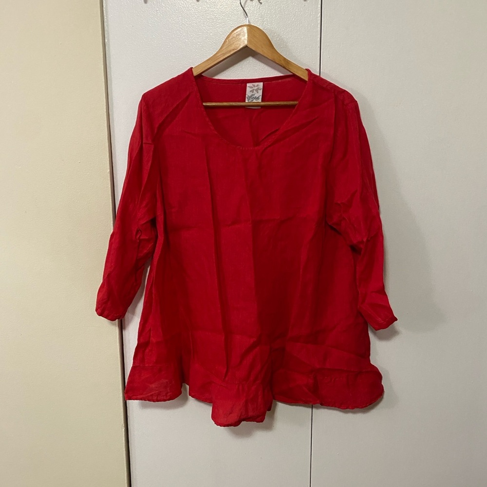 100% Linen Chic Red Women's Tunic Top